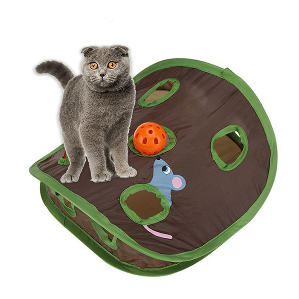 Interactive 9-Hole Cat Tunnel Toy | Foldable Mouse Hunt Game