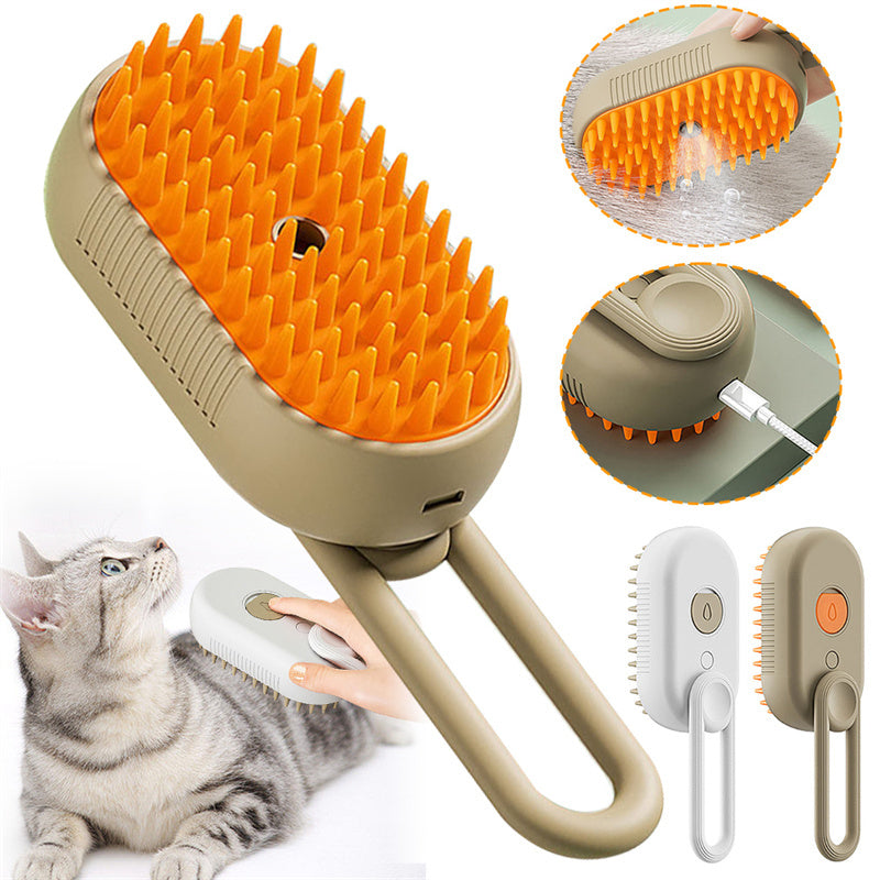 3-in-1 Cat & Dog Hair Removal Electric Grooming Steam Brush