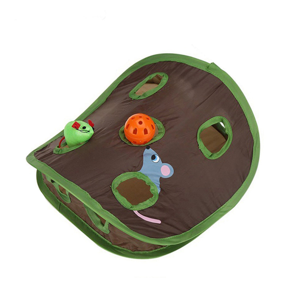 Interactive 9-Hole Cat Tunnel Toy | Foldable Mouse Hunt Game
