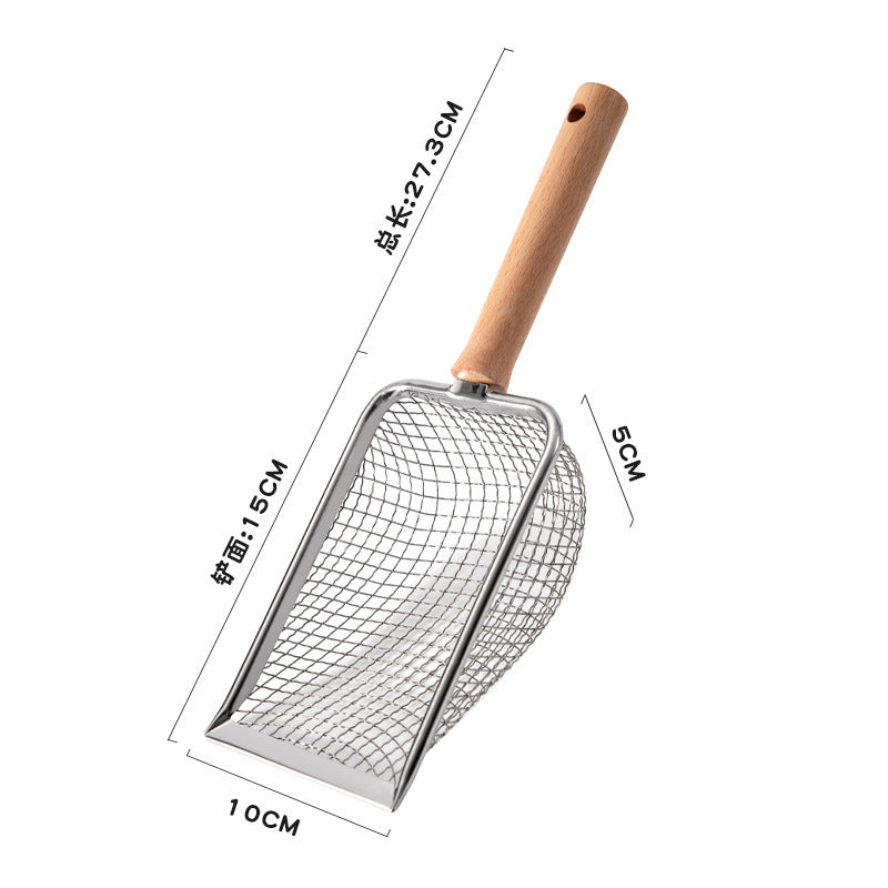 Stainless steel slotted shovel for cleaning cat poop