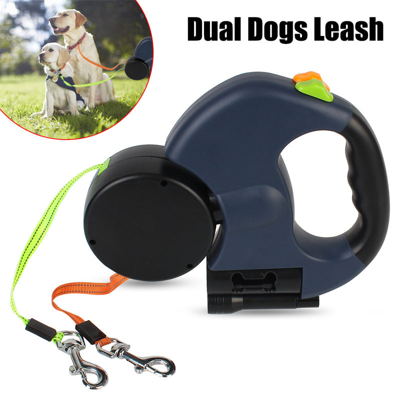 The dog lead has a built-in trash bag and LED light