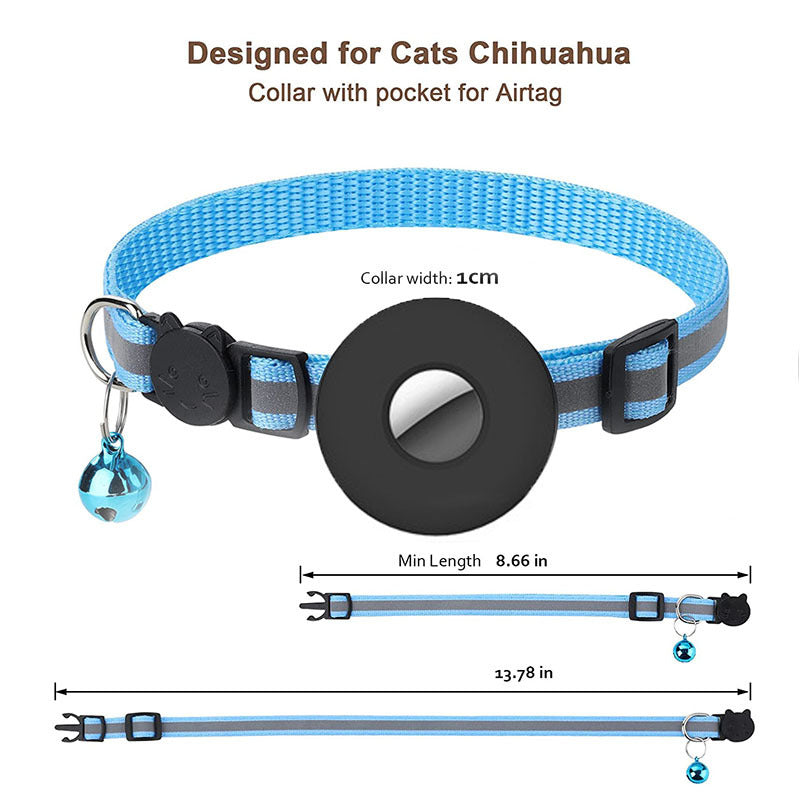 Adjustable Reflective Pet Collar with Airtag and Bell - Anti-Lost