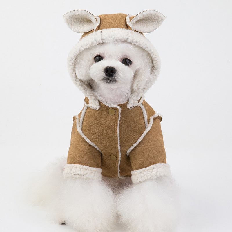 Velvet coat with hood for pets