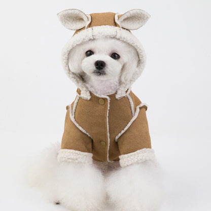Velvet coat with hood for pets