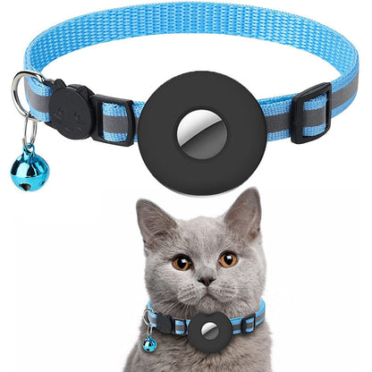 Adjustable Reflective Pet Collar with Airtag and Bell - Anti-Lost