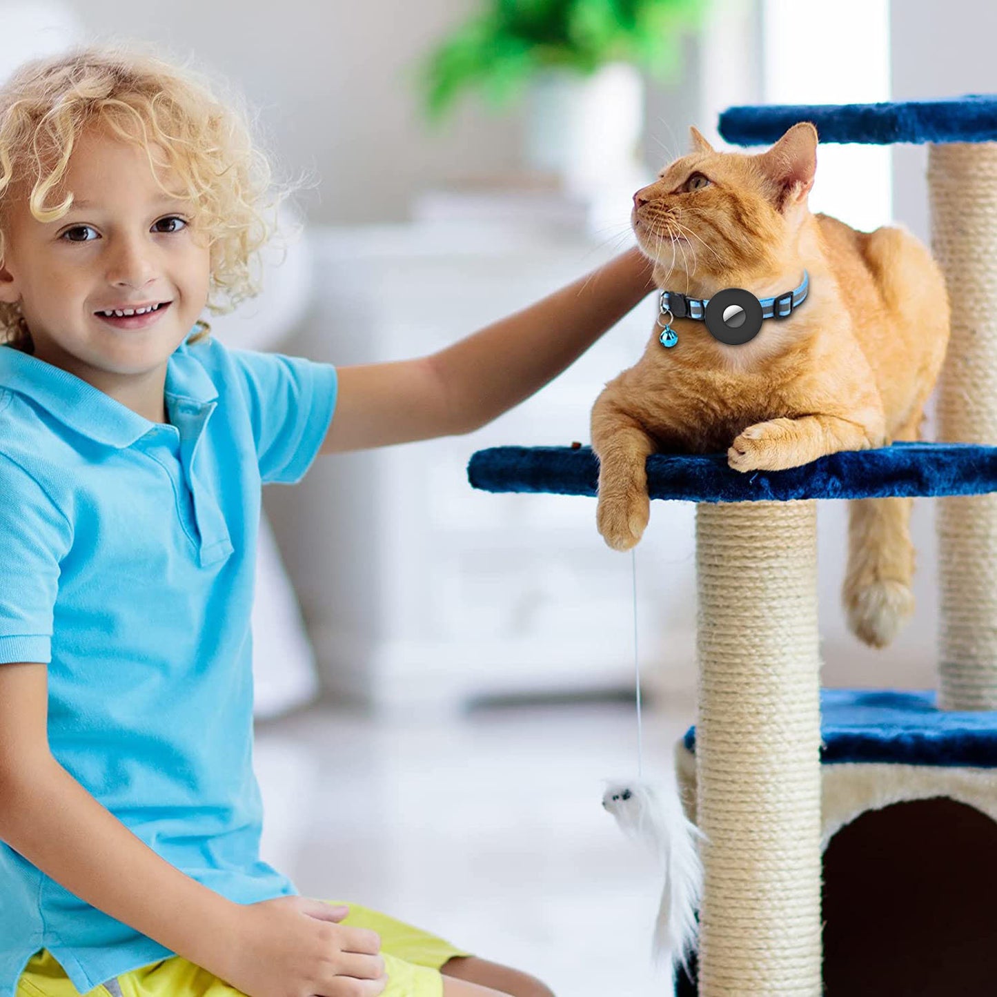 Adjustable Reflective Pet Collar with Airtag and Bell - Anti-Lost