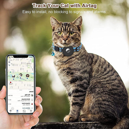Adjustable Reflective Pet Collar with Airtag and Bell - Anti-Lost