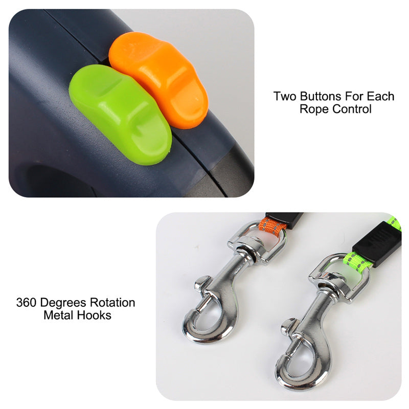 The dog lead has a built-in trash bag and LED light