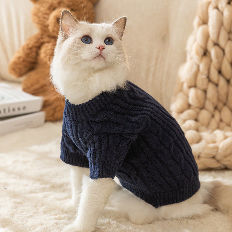 Cozy Solid Color Pet Sweater | Warm Anti-Lint Cat Clothes