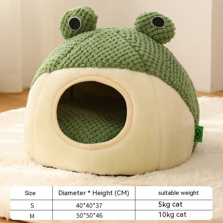 Frog Design Pet Nest | Soft Plush Bed for Small Cats & Dogs