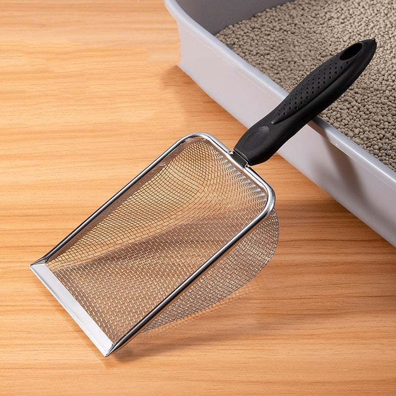 Stainless steel slotted shovel for cleaning cat poop