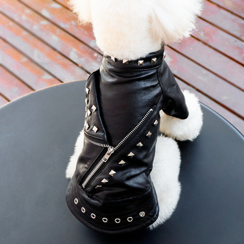 Dog Fashion Leather Coat - Korean Style Winter Wear Rivet Black
