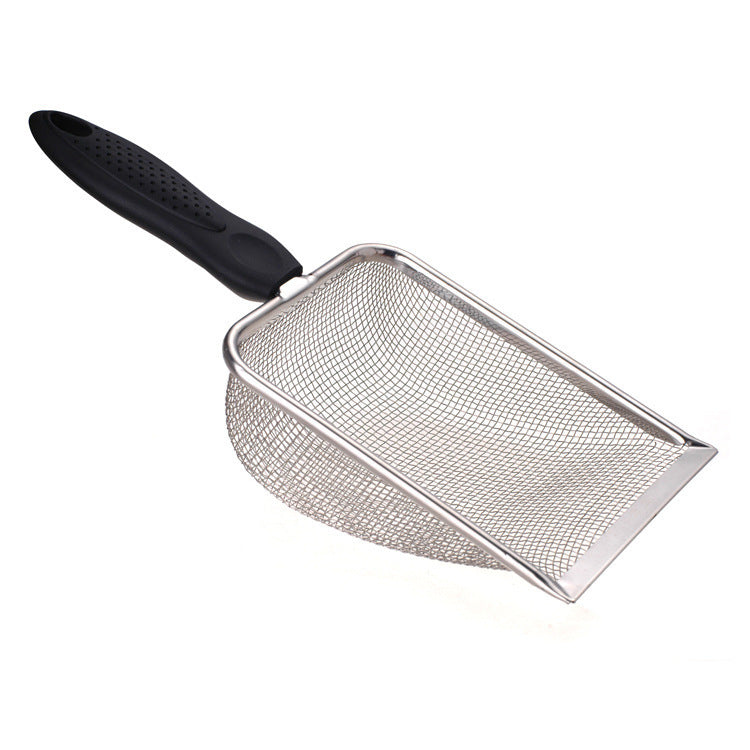 Stainless steel slotted shovel for cleaning cat poop