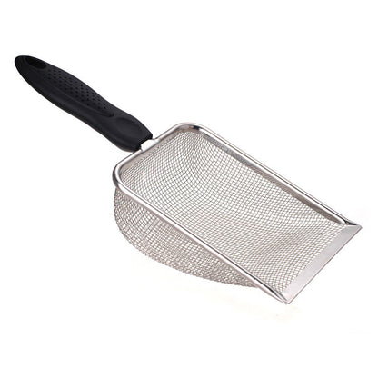 Stainless steel slotted shovel for cleaning cat poop