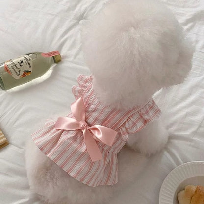 Dog Princess Style Cute Flying Sleeve Striped Dress