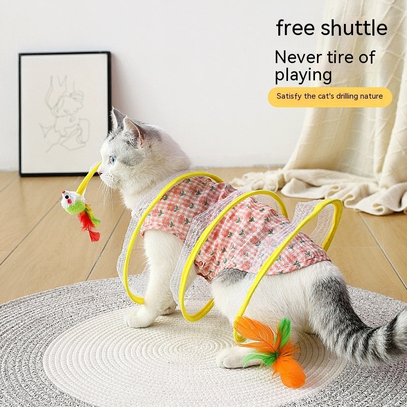 Interactive Cat Tunnel with Mouse Toy - Foldable Design