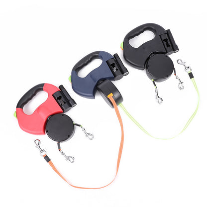 The dog lead has a built-in trash bag and LED light