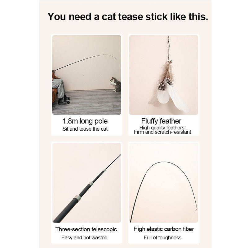 Extendable 180cm Cat-teasing Rod With Replacement Feather Head
