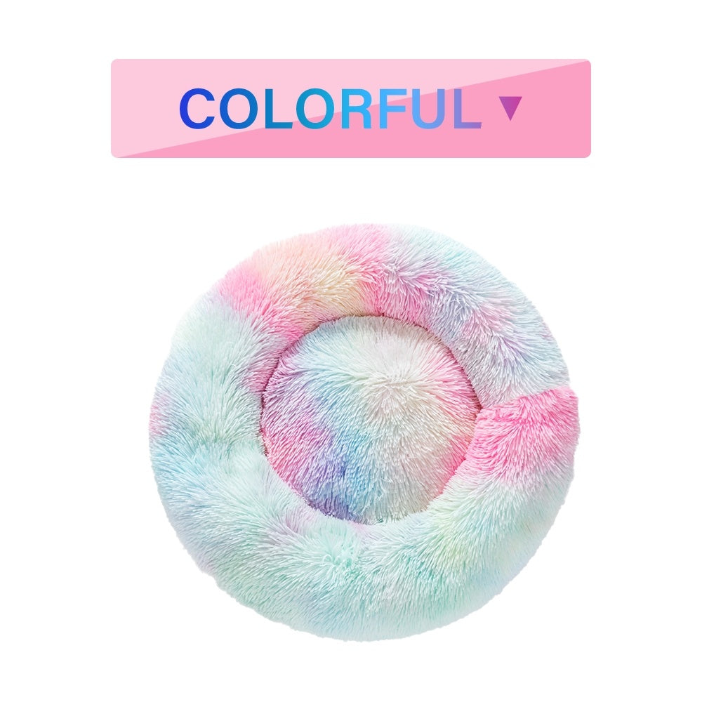 Warm Round Plush Pet Bed | Soft & Washable Fluffy Comfort
