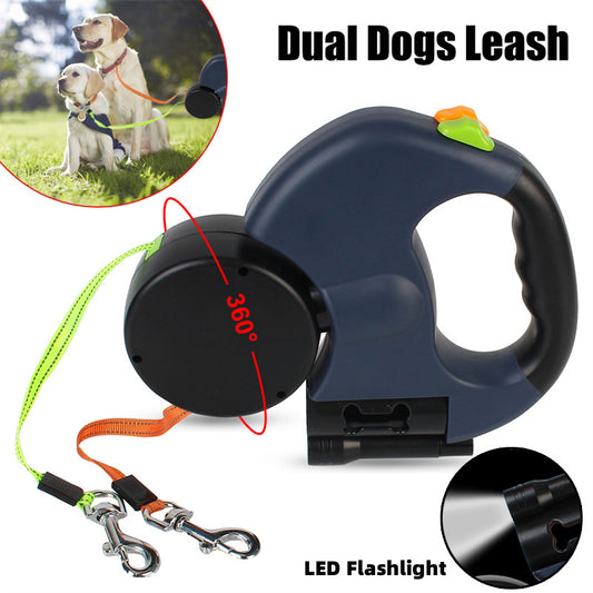 The dog lead has a built-in trash bag and LED light