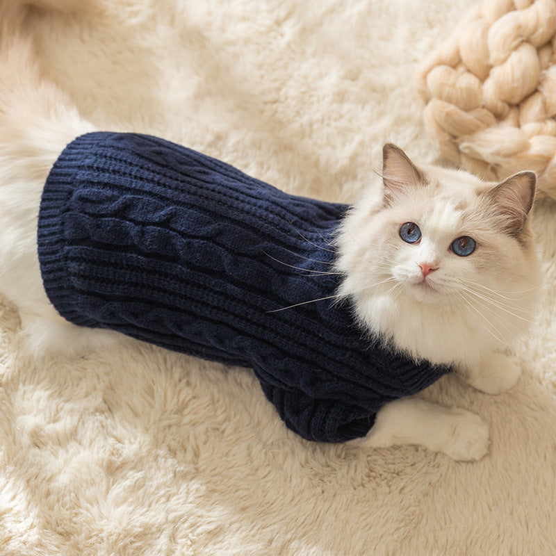 Cozy Solid Color Pet Sweater | Warm Anti-Lint Cat Clothes