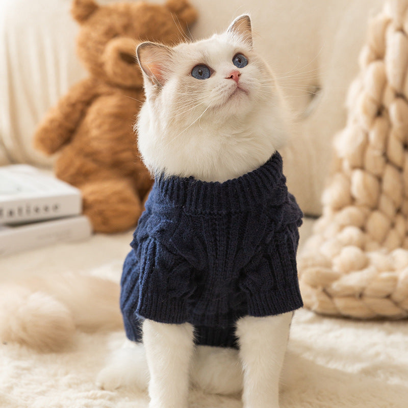 Cozy Solid Color Pet Sweater | Warm Anti-Lint Cat Clothes