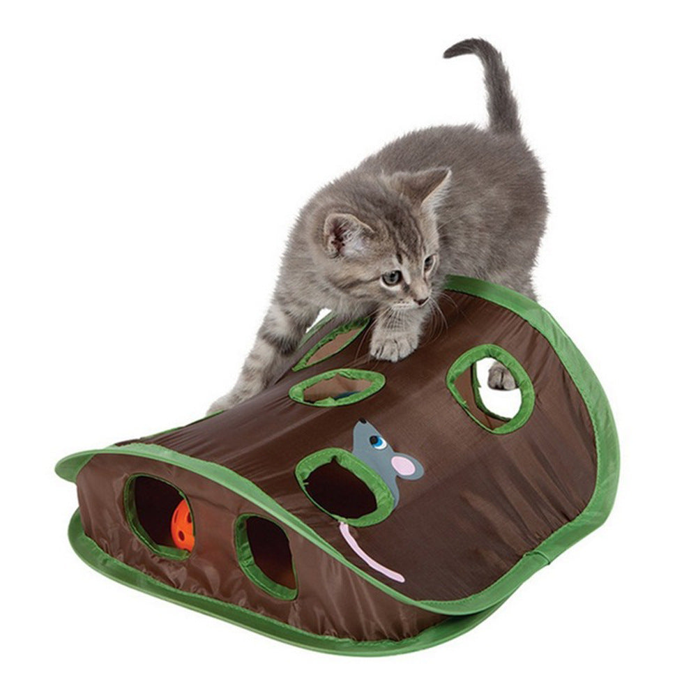 Interactive 9-Hole Cat Tunnel Toy | Foldable Mouse Hunt Game