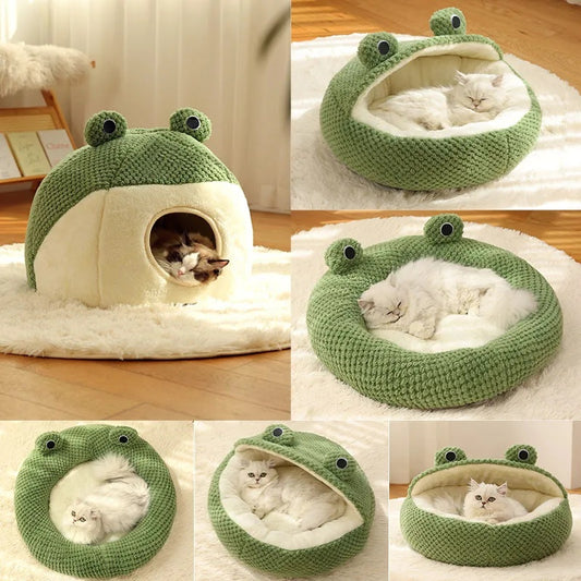 Frog Design Pet Nest | Soft Plush Bed for Small Cats & Dogs