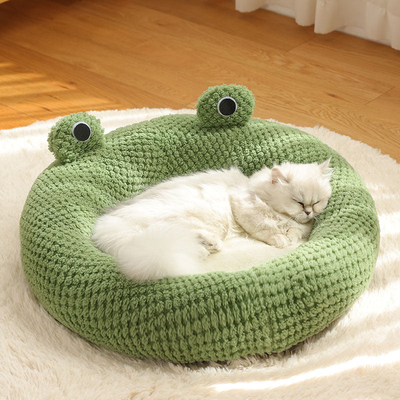 Frog Design Pet Nest | Soft Plush Bed for Small Cats & Dogs