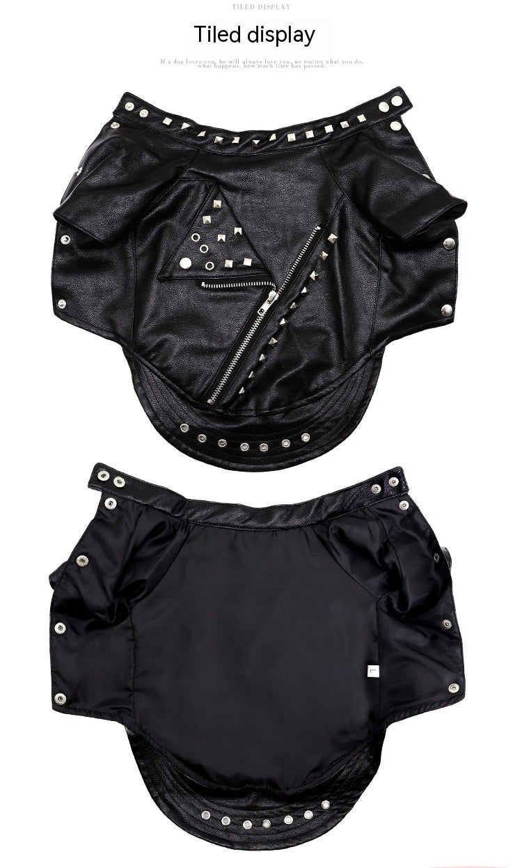 Dog Fashion Leather Coat - Korean Style Winter Wear Rivet Black