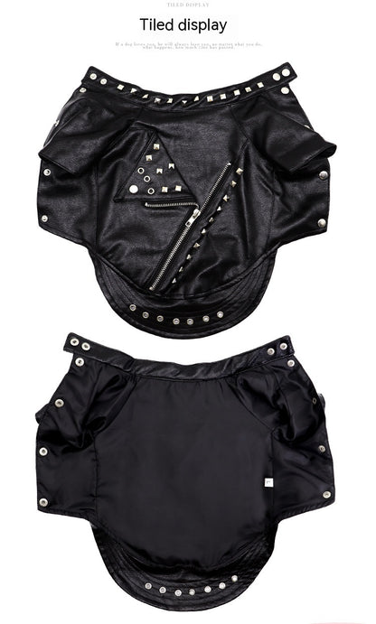 Dog Fashion Leather Coat - Korean Style Winter Wear Rivet Black