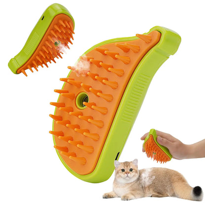 3-in-1 Pet Steam Brush: Groom, Remove Hair & Massage